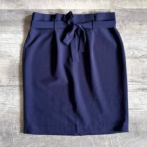Liz Claiborne Tie Belt A Line Skirt Womens 16 Navy Blue Paperbag Waist Career